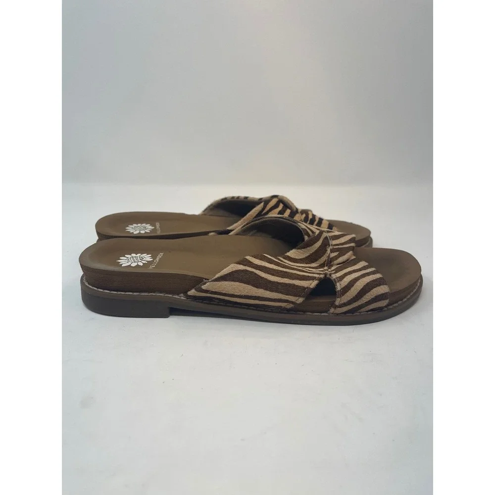 Yellow Box Zebra Print Slide Sandals Women's Size 7 Brown Tan Calf Hair - Picture 6 of 10